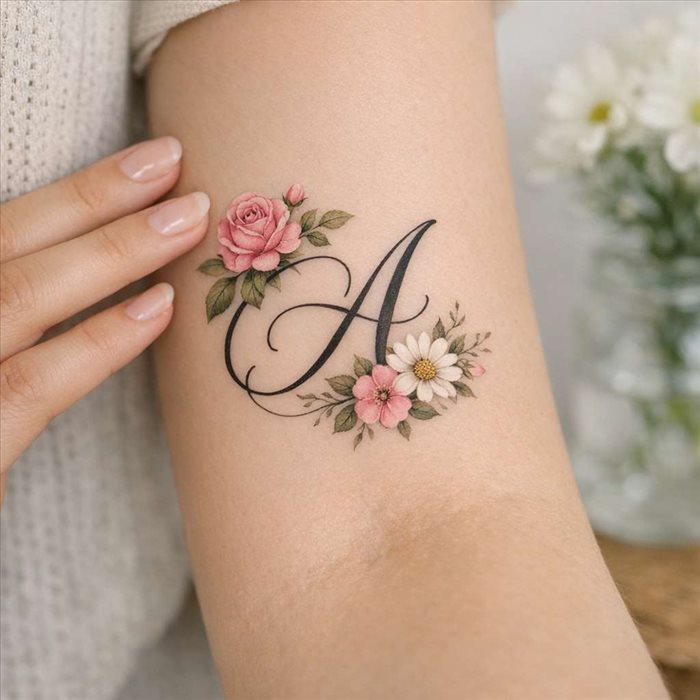 Tatouage lettre et fleurs : idées, styles et conseils